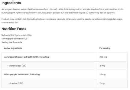 Ашваганда KSM-66 200mg 120 таблетки Vege - OstroVit